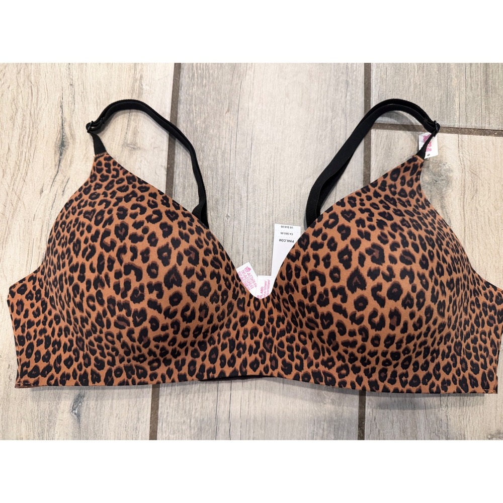 Victorias Secret PINK Leopard Print Wireless Bra Brown Black Animal Print M